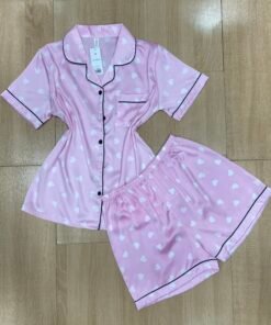 Pyjama Short ' Rose cœur ' Boutonnée