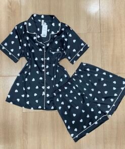 Pyjama Short ' Noir cœur ' Boutonnée