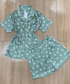 Pyjama Short ' Vert cœur ' Boutonnée