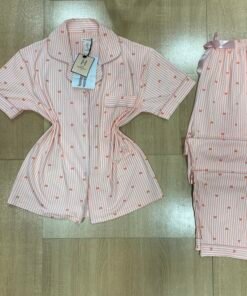 pyjama Boutonnée ' Rose a rayure   ' demi manche