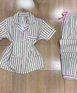 pyjama Boutonnée ' Crème rayure noir   ' demi manche