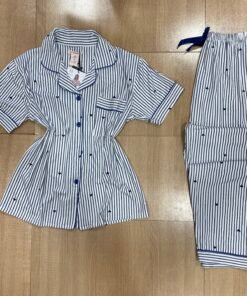 pyjama Boutonnée ' Bleu a rayure  ' demi manche