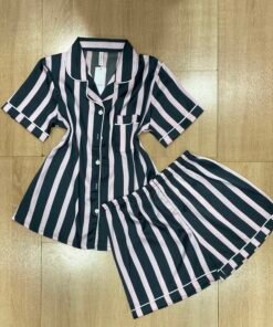 Pyjama Short Boutonnée ' Noir Rayure Rose '