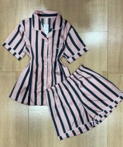 Pyjama Short Boutonnée ' Bois de rose rayure noir '