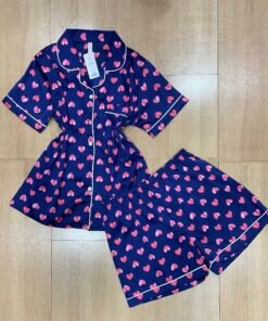 Pyjama Short Boutonnée ' Cœur Bleu '