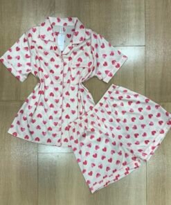 Pyjama Short Boutonnée ' Cœur Beige '