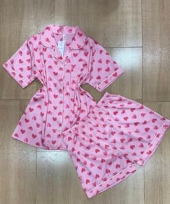 Pyjama Short Boutonnée ' Cœur Rose '