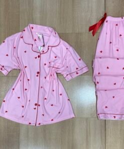 Pyjama Boutonnée 'Rose cœur rouge  ' Demi-manche