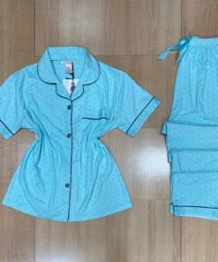 Pyjama Boutonnée ' Vert d'eau  petit point ' Demi-manche