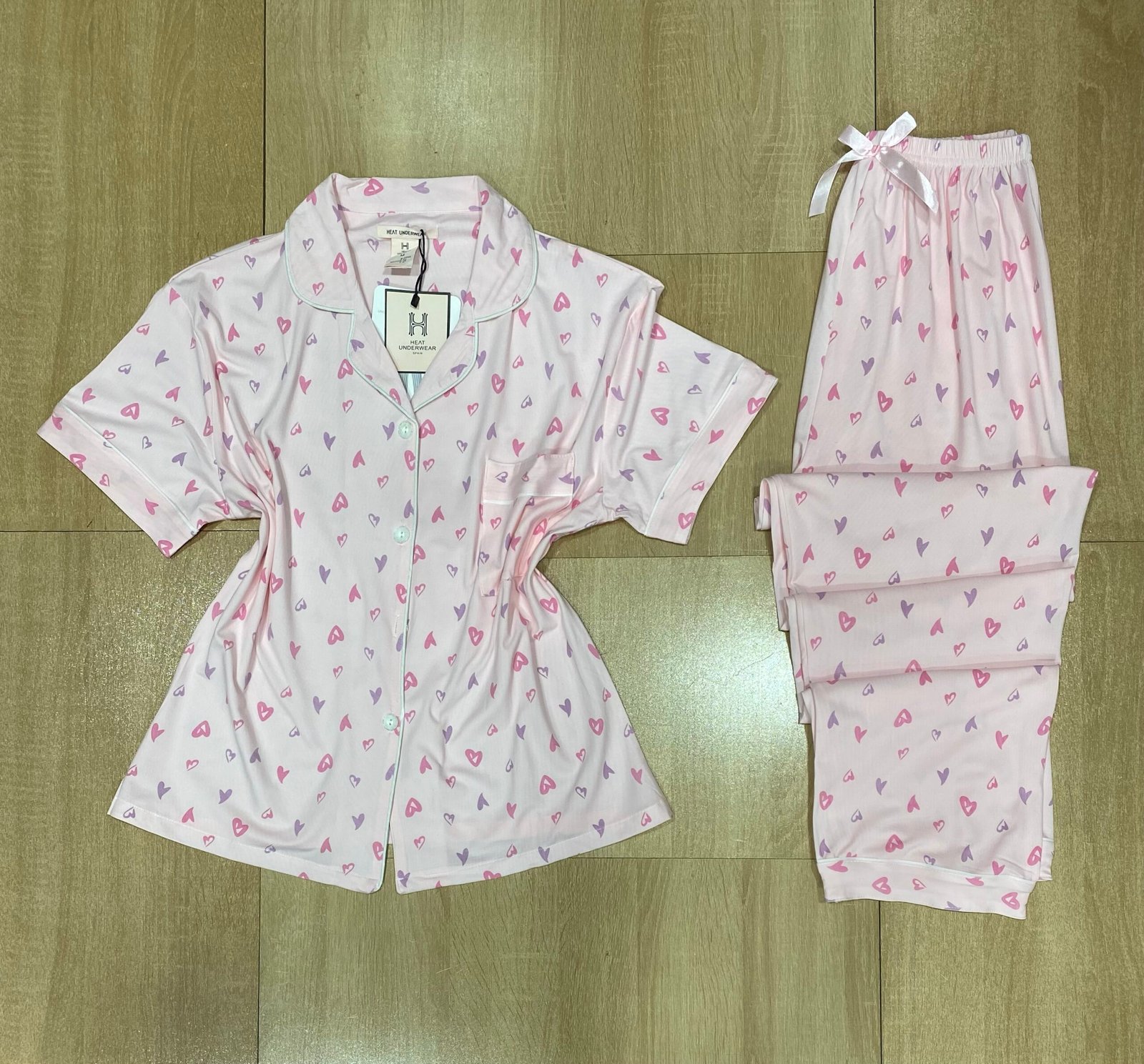 Pyjama Boutonnée 'Rose cœur mauve ' Demi-manche