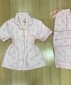 Pyjama Boutonnée ' Rose clair Noeud  ' Demi-manche
