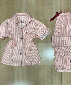 Pyjama Boutonnée ' petit cœur bordeaux ' Demi-manche