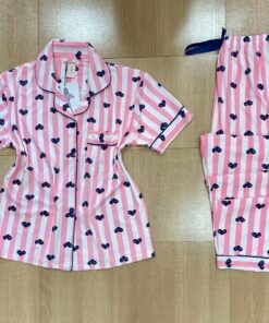 Pyjama Demi manche ' Rose a rayure cœur  '