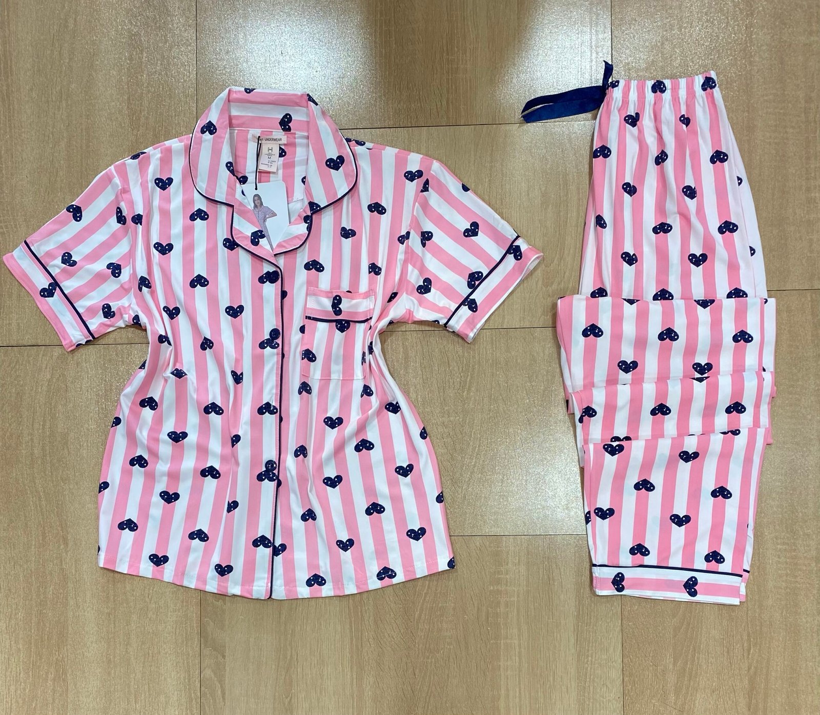 Pyjama Demi manche ' Rose a rayure cœur '