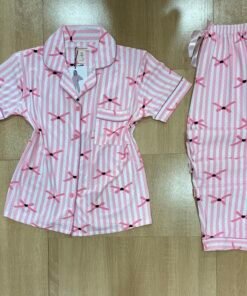 Pyjama Demi manche ' A Rayure Rose Nœud '