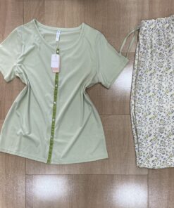 Pyjama pantacourt ' Vert ' demi manche
