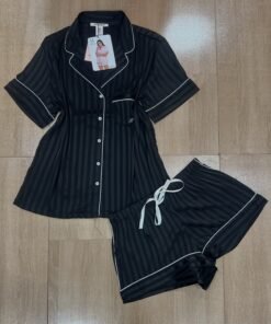Pyjama Boutonnée ' Noir ' En Satin