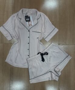 Pyjama Short Boutonnée ' Rose ' En  Satin