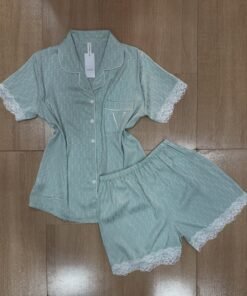 Pyjama Short Boutonnée ' Vert d'eau  ' En  Satin