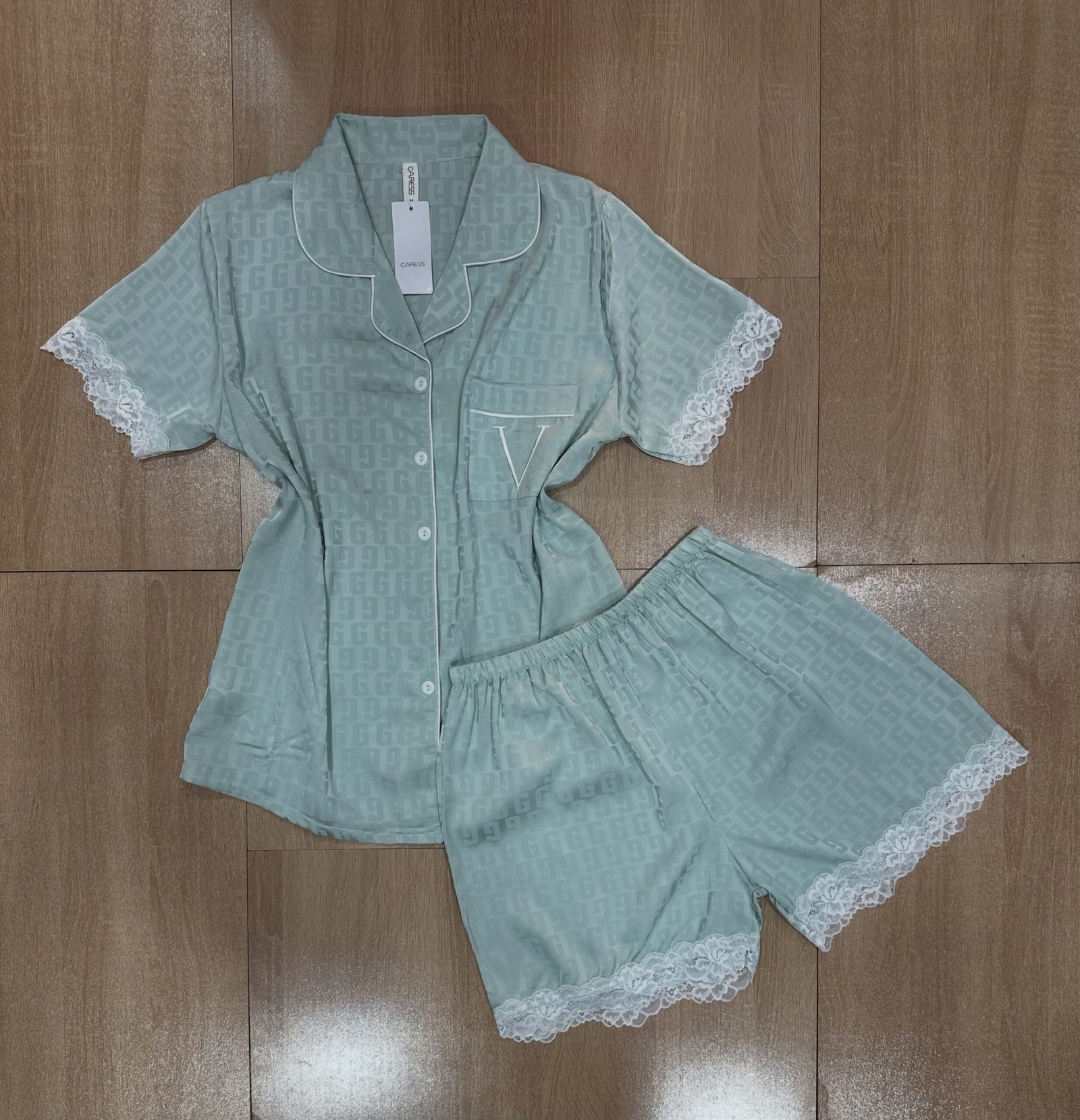 Pyjama Short Boutonnée ' Vert d'eau ' En Satin