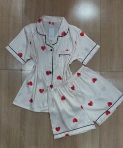 Pyjama Short Boutonnée ' Beige ' En  Satin