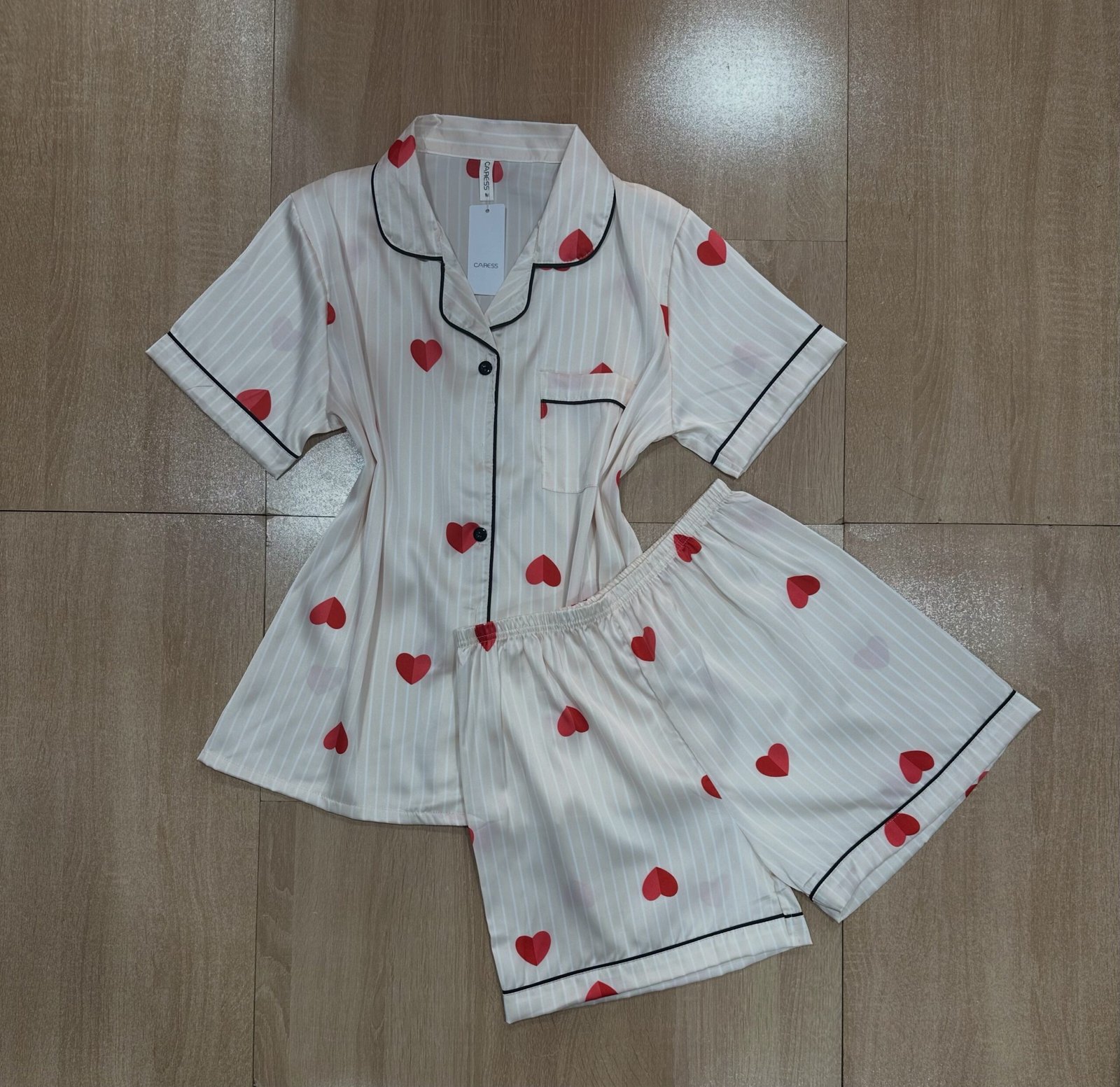 Pyjama Short Boutonnée ' Beige ' En Satin