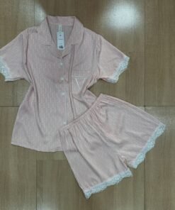 Pyjama Short Boutonnée ' Rose ' En  Satin