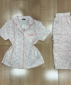 Pyjama Boutonnée ' Rose a fleurs  ' En Cotton