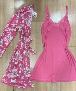 Enssemble nuisette peignoir ‘ Rose ‘ à fleurs