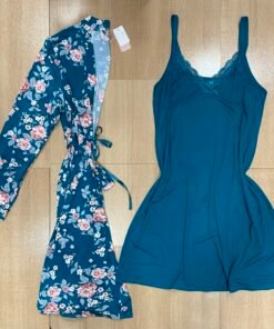 Enssemble nuisette peignoir ‘ vert ‘ à fleurs