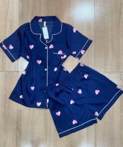 Pyjama Short Boutonnée ' Bleu ' En  Satin