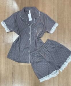 Pyjama Short Boutonnée ' Gris ' En  Satin