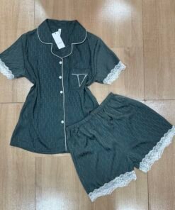 Pyjama Short Boutonnée ' vert émeraude ' En  Satin