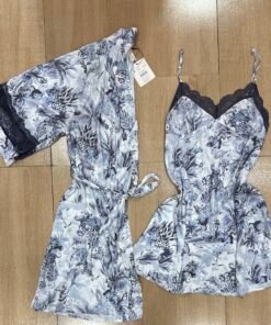 Ensemble Nuisette Peignoir " Bleu a fleurs "