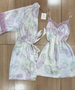Ensemble Nuisette Peignoir " Vert a fleurs "