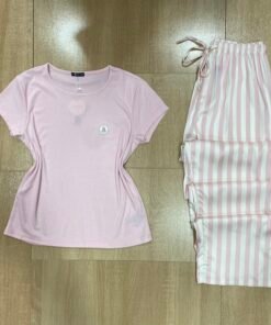 Pyjama haut En Cotton - bas en satin ‘ Rose ‘