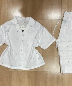 Pyjama Boutonnée ‘ Blanc ‘ En Cotton