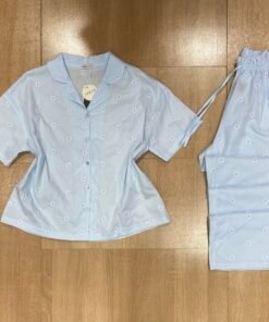 Pyjama Boutonnée ‘ Bleu ciel ‘ En Cotton