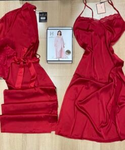 Nuisette Peignoir En Satin Long ‘ Rouge ‘