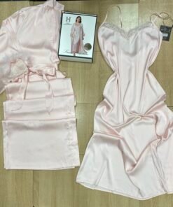 Nuisette Peignoir En Satin Long ‘ Rose ´