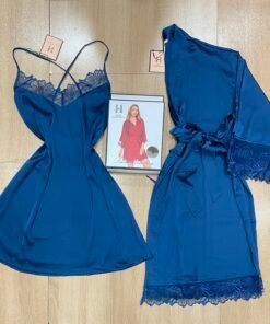 Nuisette Peignoir En satin ‘ Bleu-vert‘