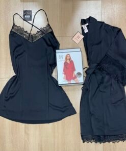 Nuisette Peignoir En satin ‘ Noir‘