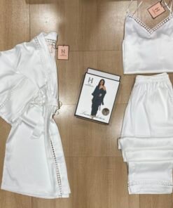 Ensemble 3 Pieces En Satin " Blanc "
