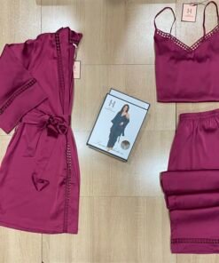 Ensemble 3 Pieces En Satin " Cerise  "
