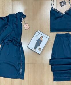 Ensemble 3 Pieces En Satin " Bleu Vert "
