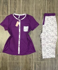 Pyjama demi manche " Violet " Boutonnée