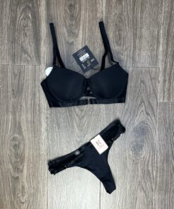 Ensemble 2 pcs Push Up " Noir " Bas String