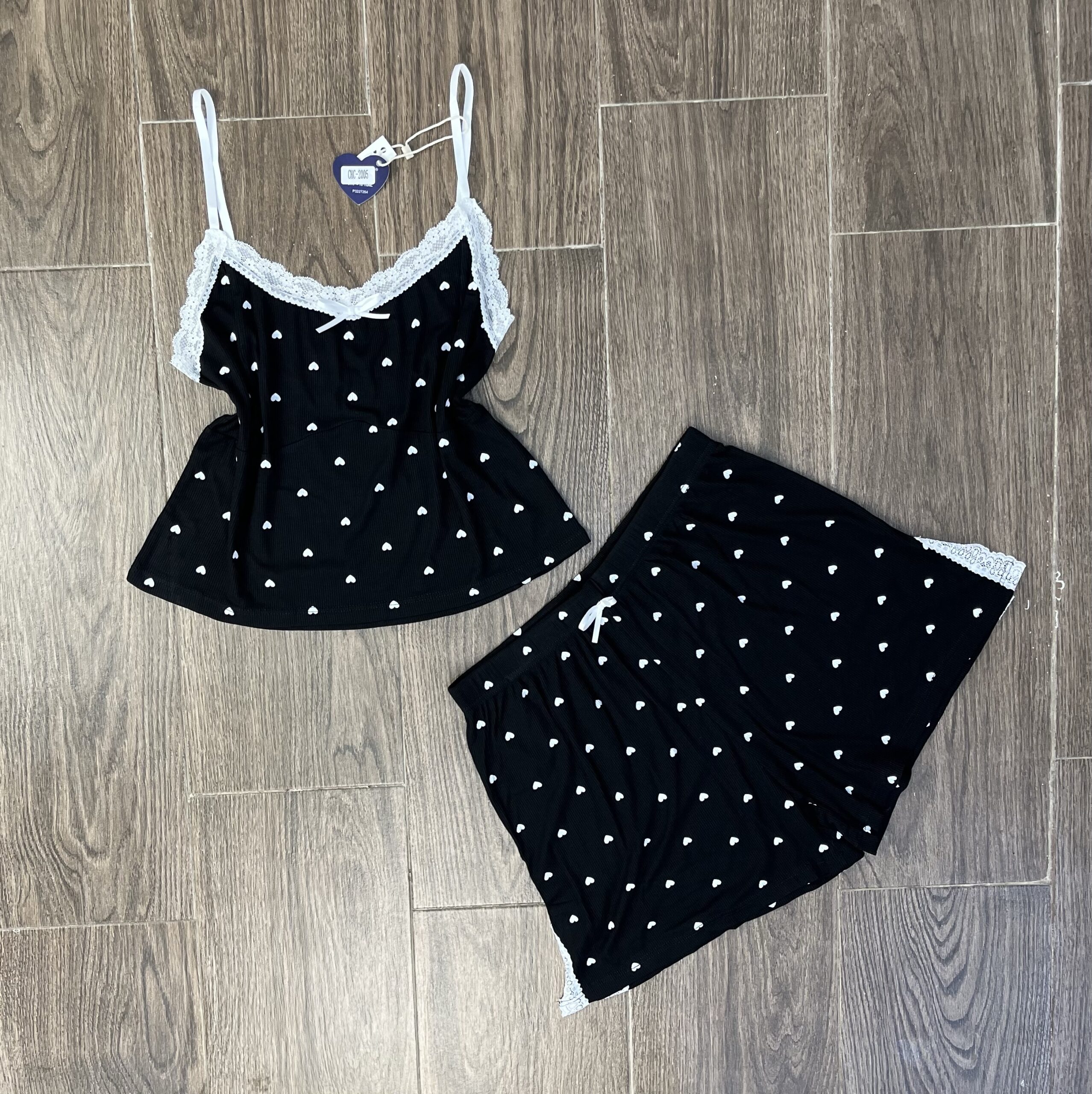 Bustier Short " Noir cœur " en Cotton