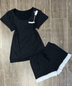 Pyjama Short demi manche " Noir " en Cotton