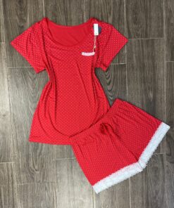 Pyjama Short demi manche " Rouge " en Cotton